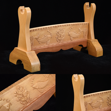 Brown Double Koi Solid Wood Single Tier Katana Stand